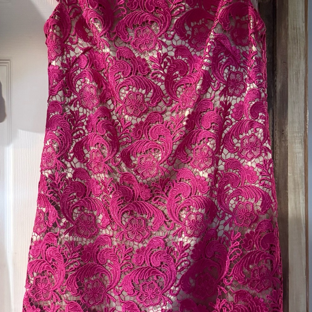 Eliza J Pink Lace Wedding Dress